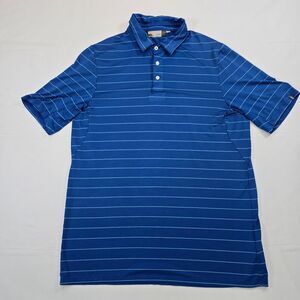 Kjus Polo Shirt Men's Short Sleeve Blue Striped Logo 50+ UPF Golf SIze M
